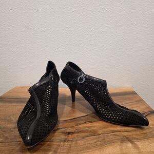 O Jour Black Suede Laser Cut Heels